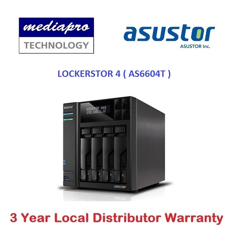 ASUSTOR AS6604T 4-Bay NAS with HDMI Output, Intel Celeron 2GHz Quad-Core Processor (burst up 2.70 GHz) LOCKERSTOR 4 ( without HDD ) - 3 Year Local Distributor Warranty