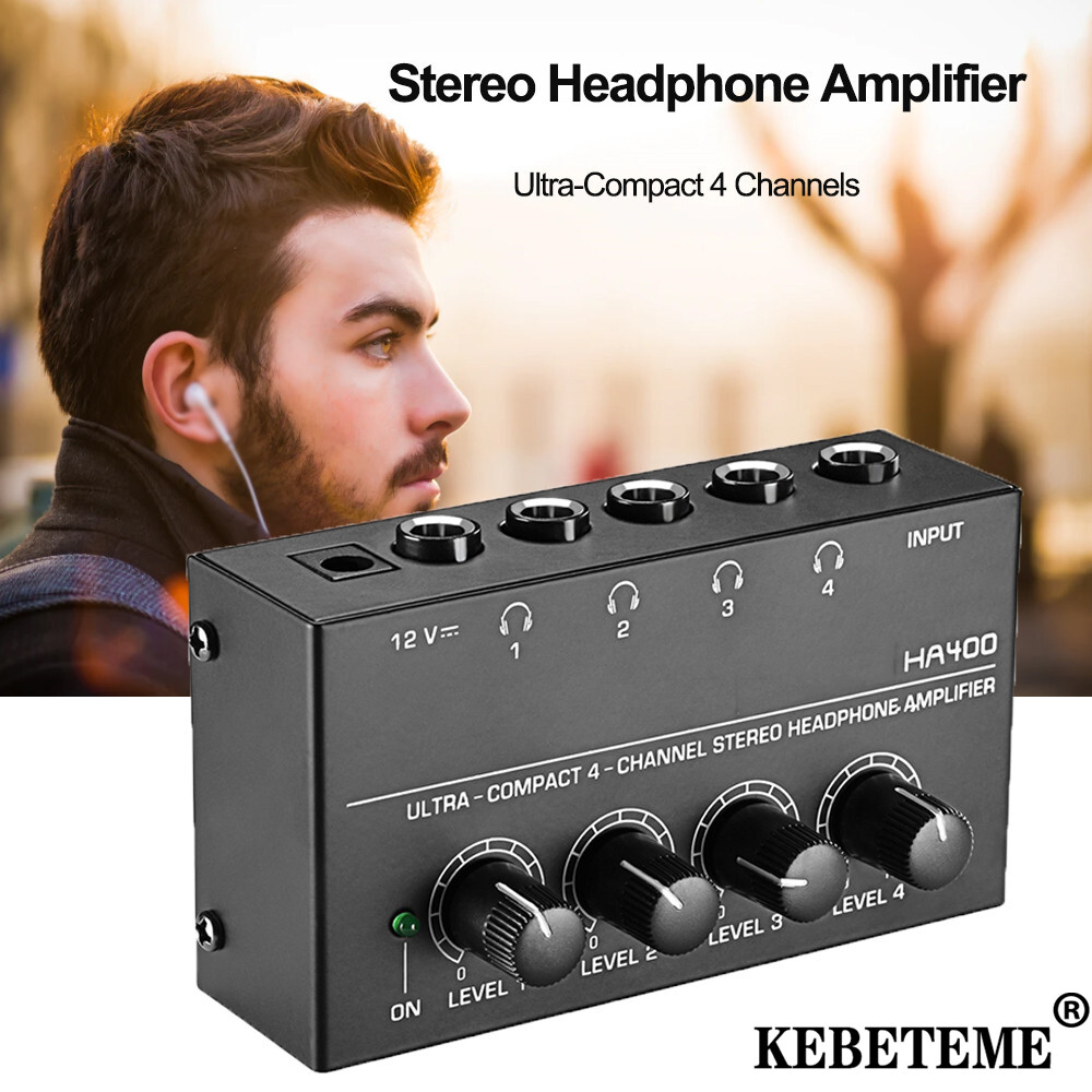 KEBETEME HA400 Audio Amplifier 4 Channels Mini o Stereo Headphone Amplifier With Power Adapter EU/US Plug Adapter