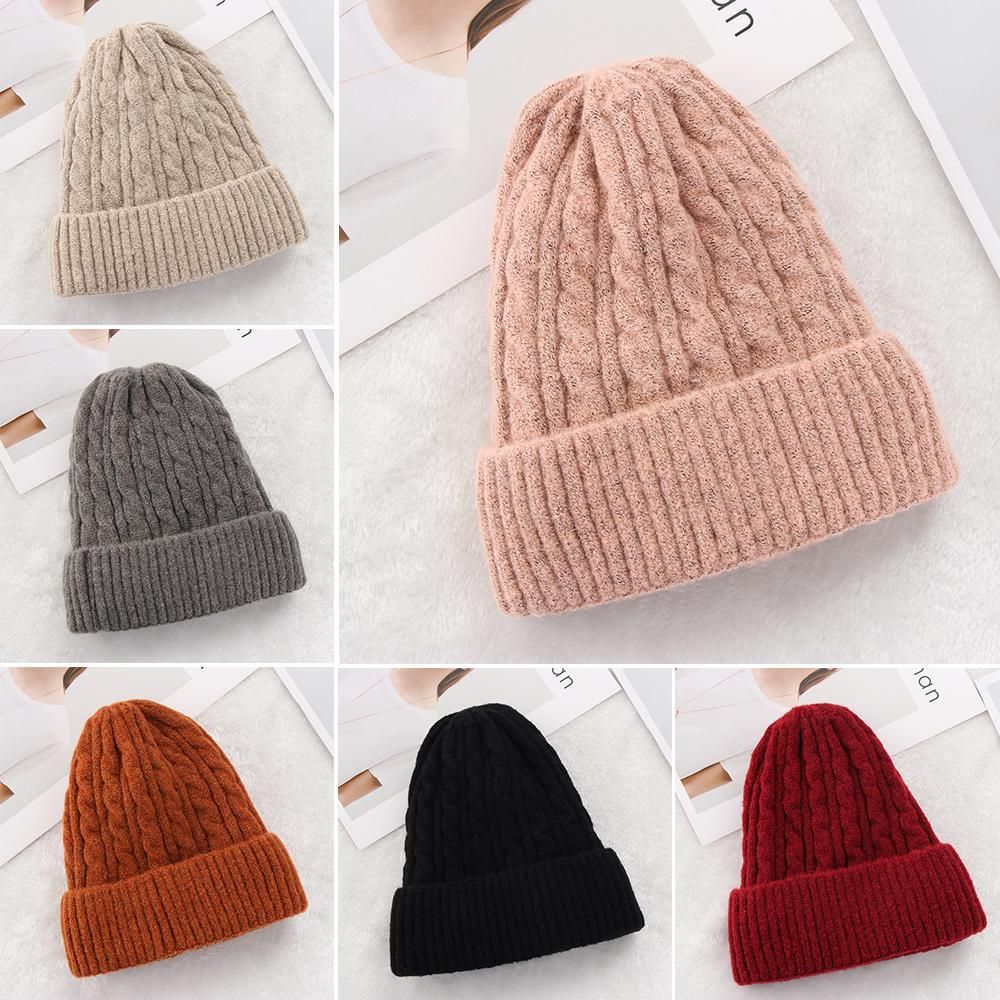 BTTJ0 Fashion Solid Color Women Men Winter Warm Thick Fleece Hedging Cap Wool Knitted Beanies Casual Ski Hats Slouchy Bonnet