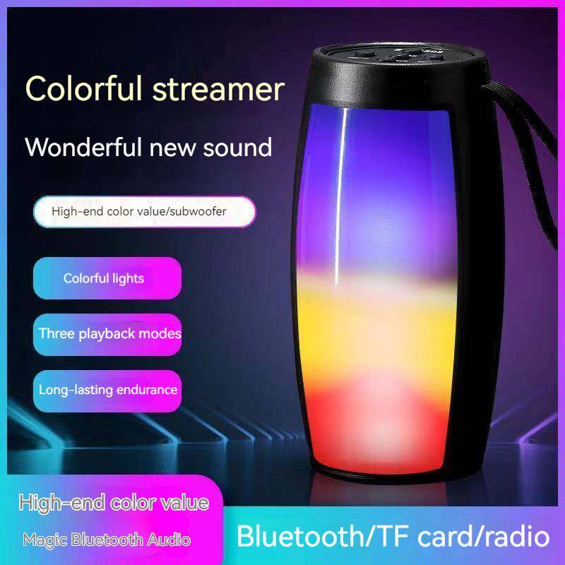 small stereo ourdoor wireless Bluetooth speaker portable audio mega bass typhon with light high power voice prompt card insertion
