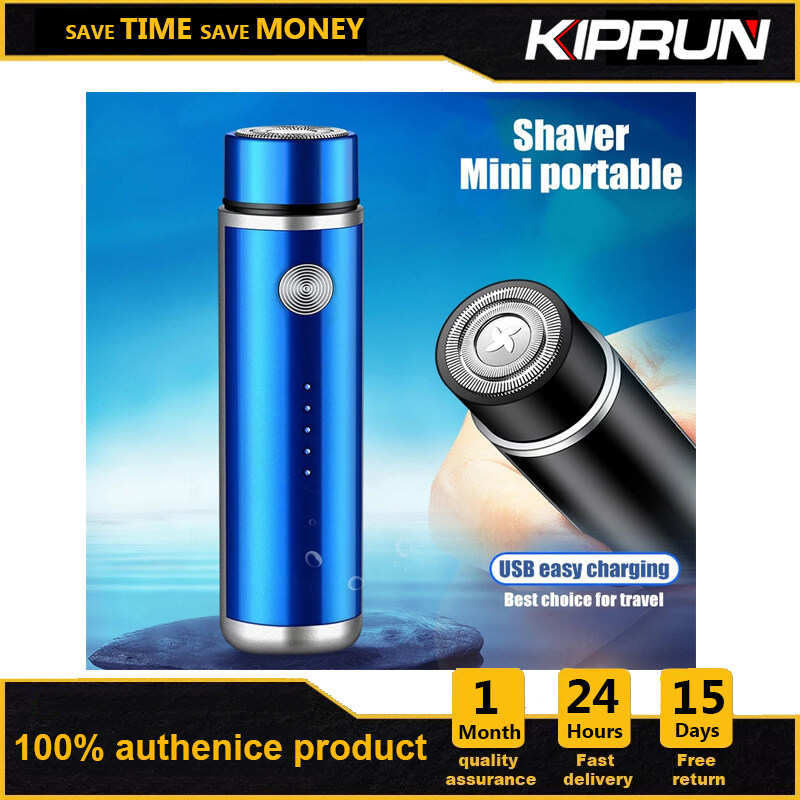 KIPRUN Mini USB Rechargeable Electric Shaver Stainless Steel Shaving Machine Men 3D Floating Blade Razor Washable Razor Travel Shaver (Blue)