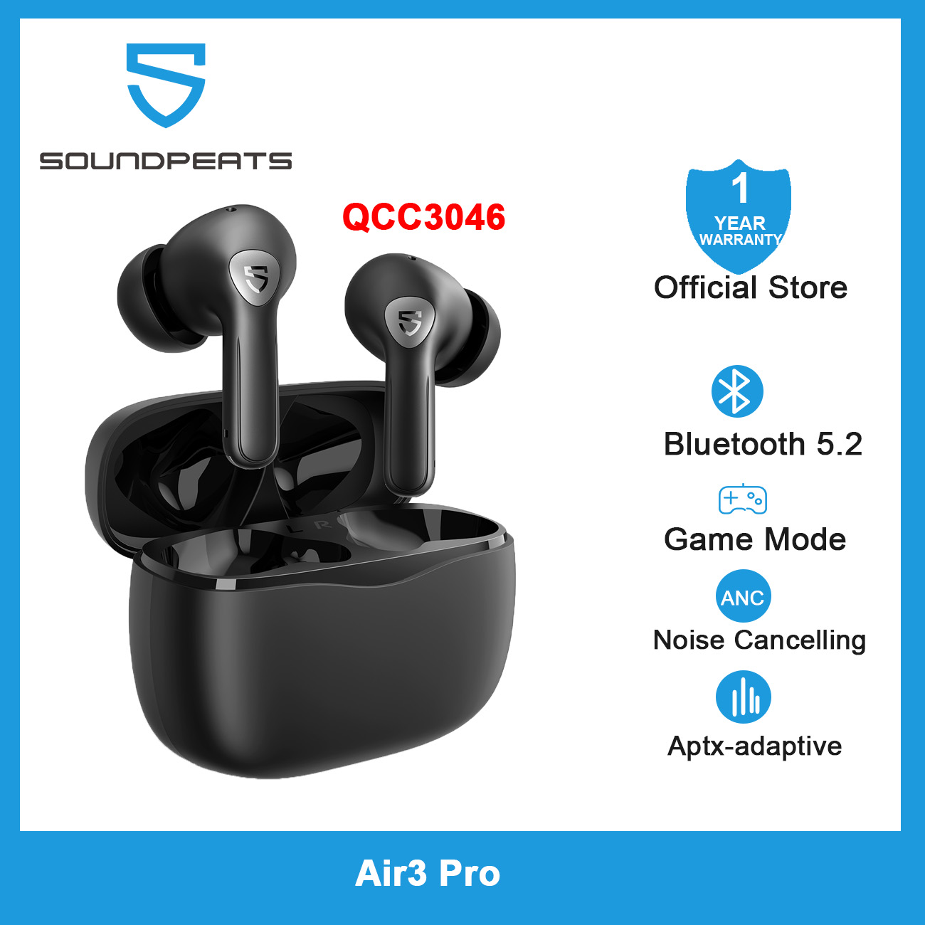 SOUNDPEATS Air3 Pro QCC3046 V5.2 APTX-adaptive ANC Game Mode CVC Transparency Mode Touch TWS Wireless Earbuds