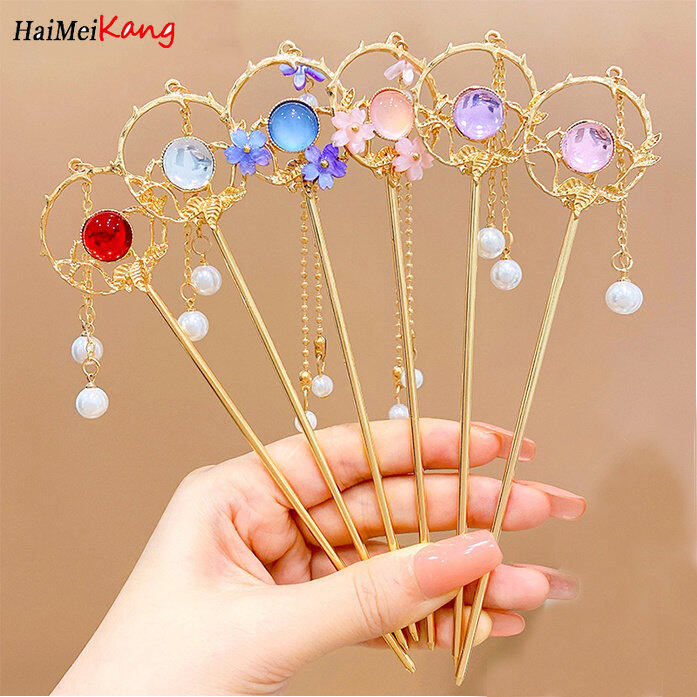 1pc Chinese Retro Fashion Hair Clip Elegant Flower Crystal Pearl Daisy Tassel Alloy Butterfly Hairpin Hair Accessories
